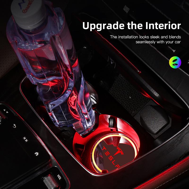 UBFMQ1 2PCS Led Car Badge Emblem Drink Cup Holder Logo Light USB Charging Luminous Coaster For Tesla Model Auto Decoration Accessories