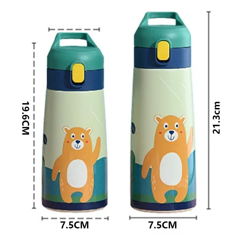 Kids Stainless Steel Straw Thermos Mug with Case Cartoon Leak-Proof Vacuum Flask Children Thermal Water Bottle Thermocup