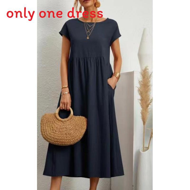 Minimalist Cotton Linen Dress With Pockets For Spring Casual Wear