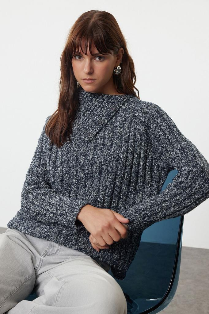 Женский модный стильный свитер, темно-синий воротник, детальный вязаный свитер из градиентной пряжи