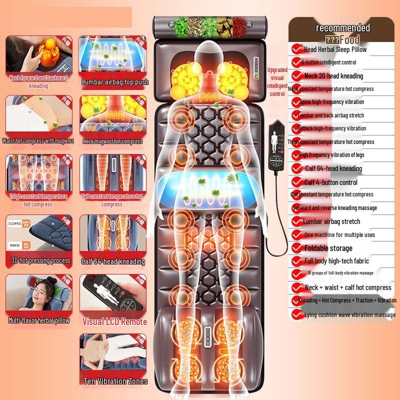 Многофункциональная массажная накладка для кресла с подогревом: Полный массаж с разминанием для шейного и поясничного отделов позвоночника