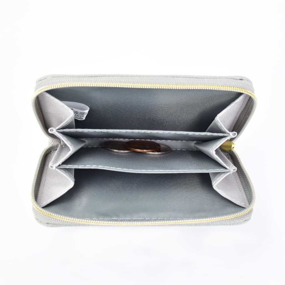 Чехол для монет, чехол для проездного на работу, синтетическая кожа, тисненая искусственная кожа, компактный разделитель, круглая молния с пропуском, серый snoopy0213 [Snoopy]