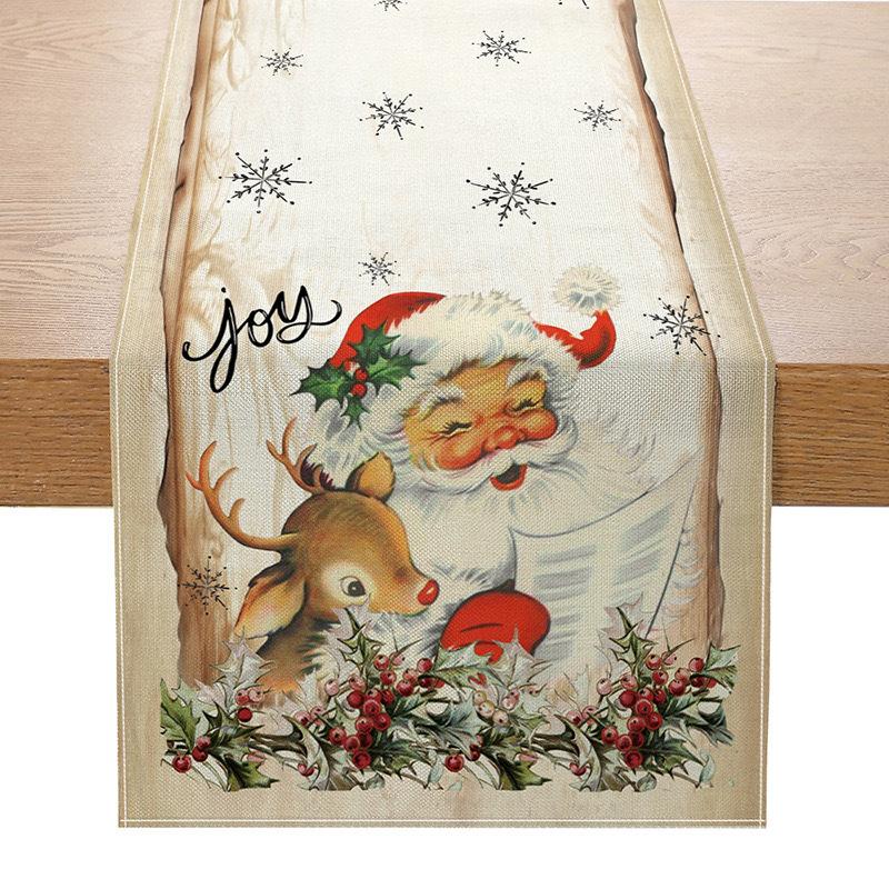Рождественская настольная флажка Amazon Лен Печать Праздничная скатерть для кухонного стола Скатерть для гостиной