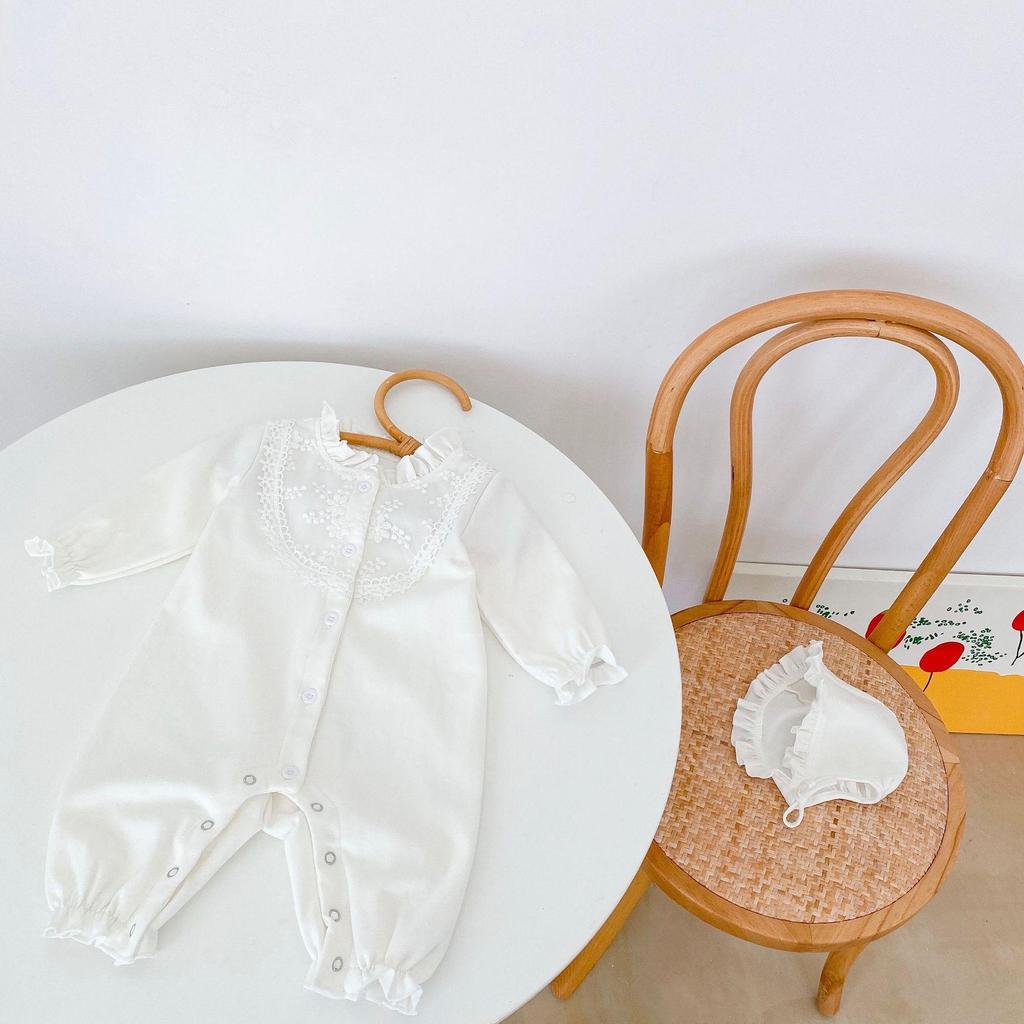 2024 Spring/Autumn Lace Collar Long-Sleeve Jumpsuit for Newborn Girls