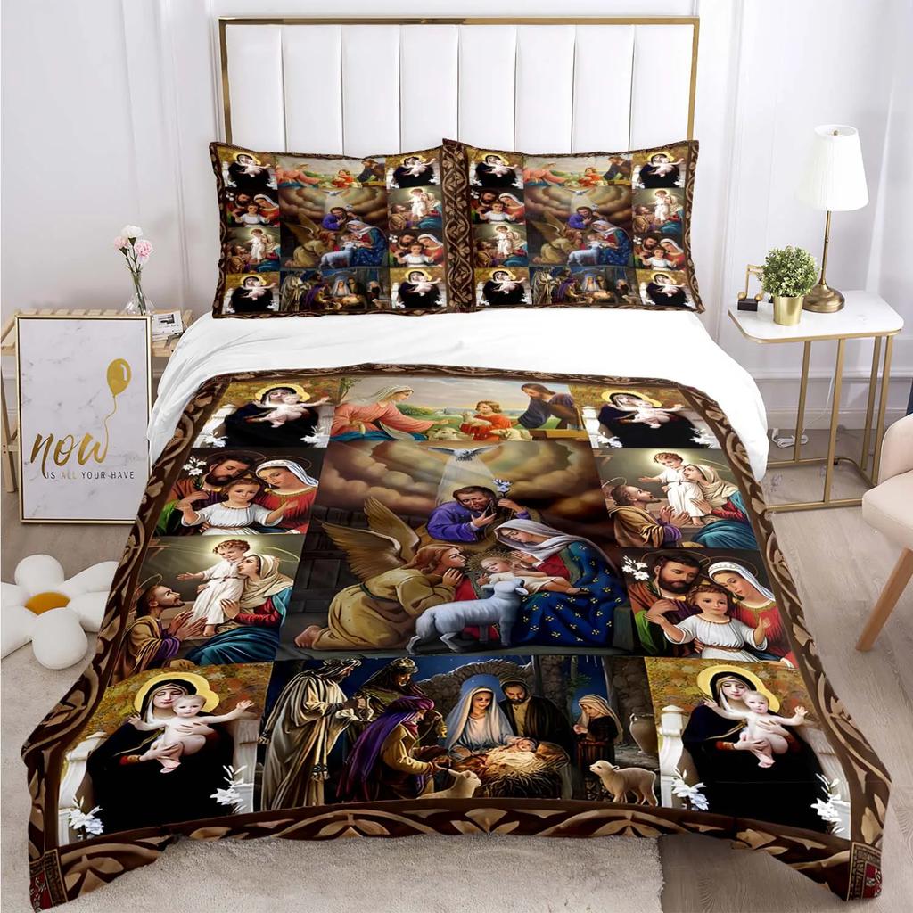Комплект постельного белья «Иисус, Дева Мария», пододеяльники для фильмов ужасов на Хэллоуин, детское постельное белье, декор, постельное белье с наволочкой, без простыни, 3 шт.