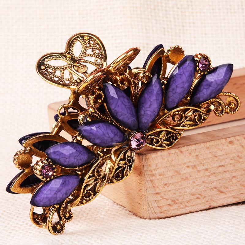 НОВЫЙ винтажный кристалл, смола, цветок, коготь для волос, краб, ювелирные изделия, цветок, заколка для волос в виде павлина, женская заколка для банкета, аксессуары