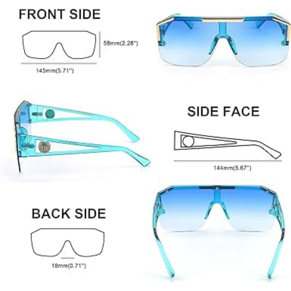 Солнцезащитные очки Oversized Square Flat Top Shield One Piece без оправы стильные женские и мужские UV400 E1037