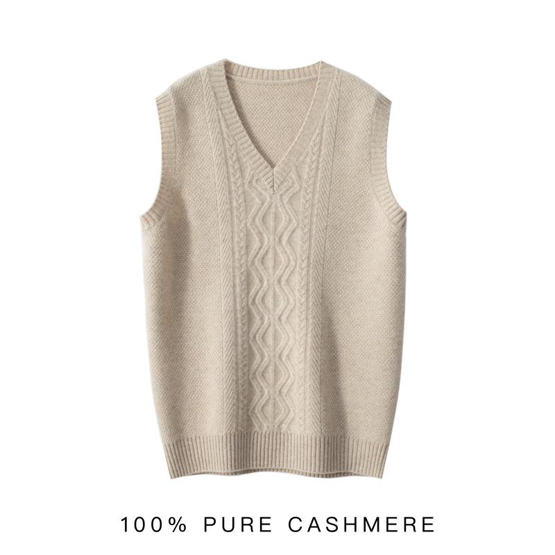 Мужской кашемировый пуловер без рукавов с V-образным вырезом: Осенне-зимний толстый свитер большого размера