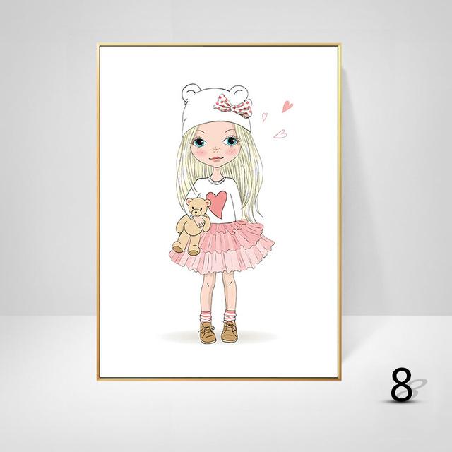 Скандинавский стиль, украшение для детской комнаты, детский сад, современный мультфильм, декоративная картина для маленькой девочки, настенное искусство, холст