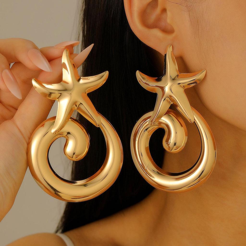 Bohemian Ocean Beach Vacation Style Exaggerated Starfish Shell Texture Earrings For Women