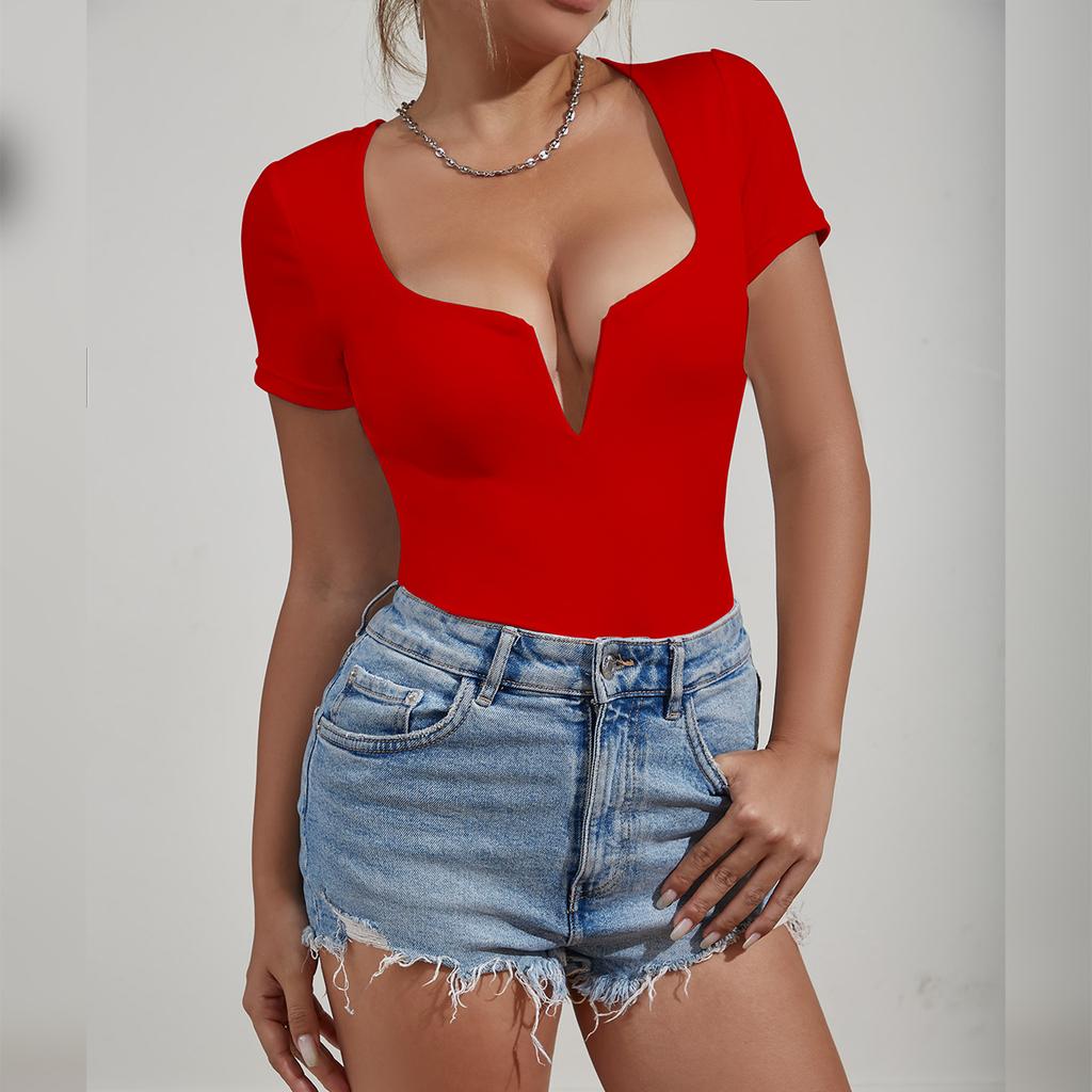 Женский новый комбинезон с глубоким V-образным вырезом и короткими рукавами, сексуальный обтягивающий комбинезон