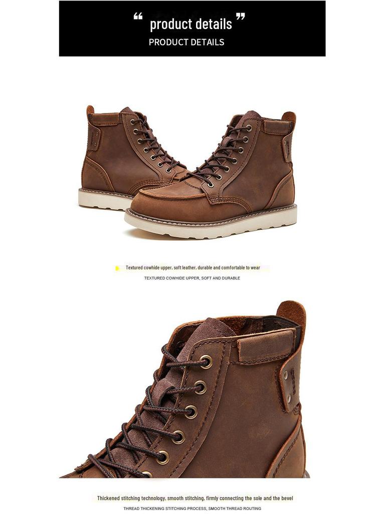 Мужские кожаные ботинки Martin цвета хаки American Retro 875 — желтые ботинки средней высоты в британском стиле.