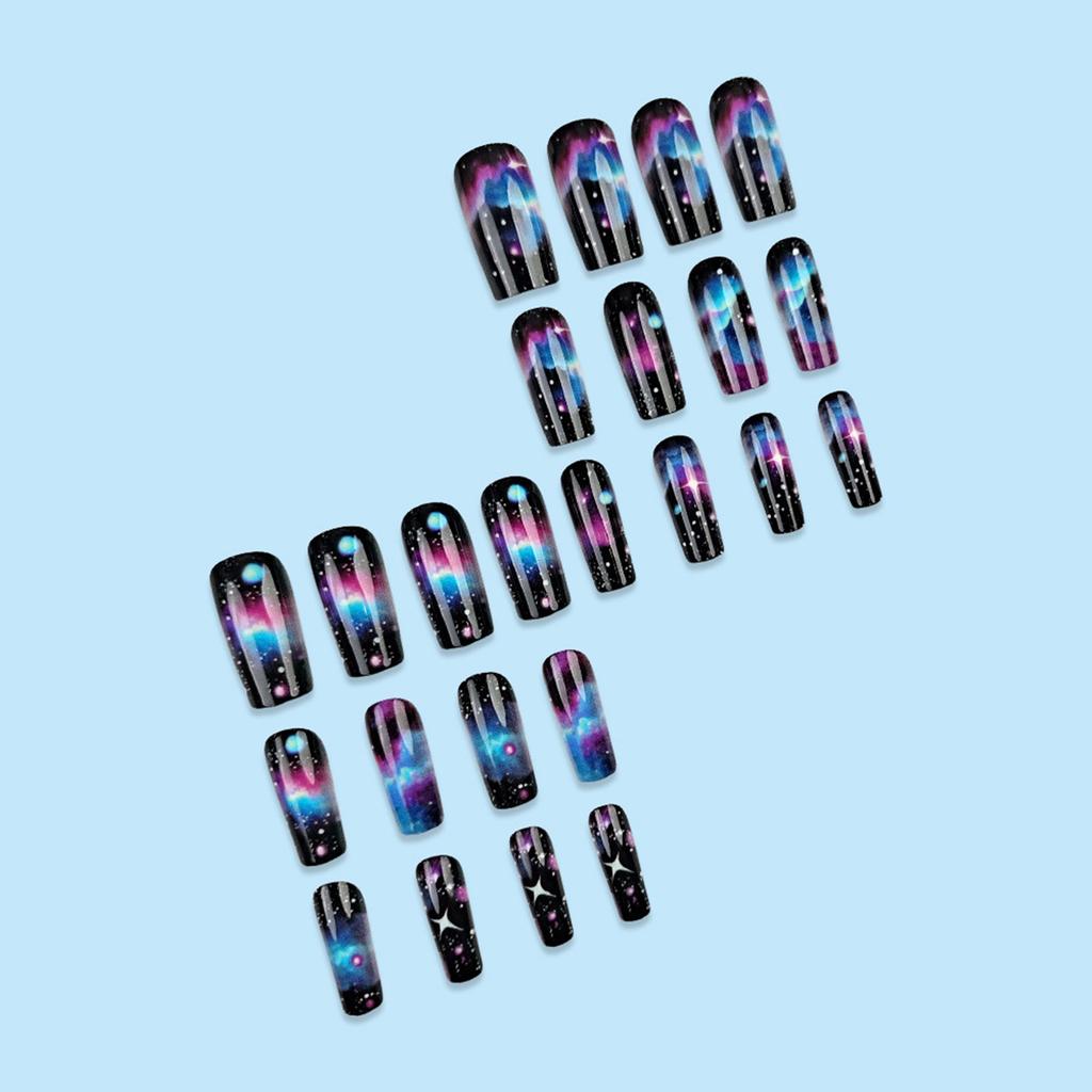 24 шт. Star Cloud Press On Nail Square False Nail Style Acrylic Nail Glossy Full Cover Stick on Nail for Woman