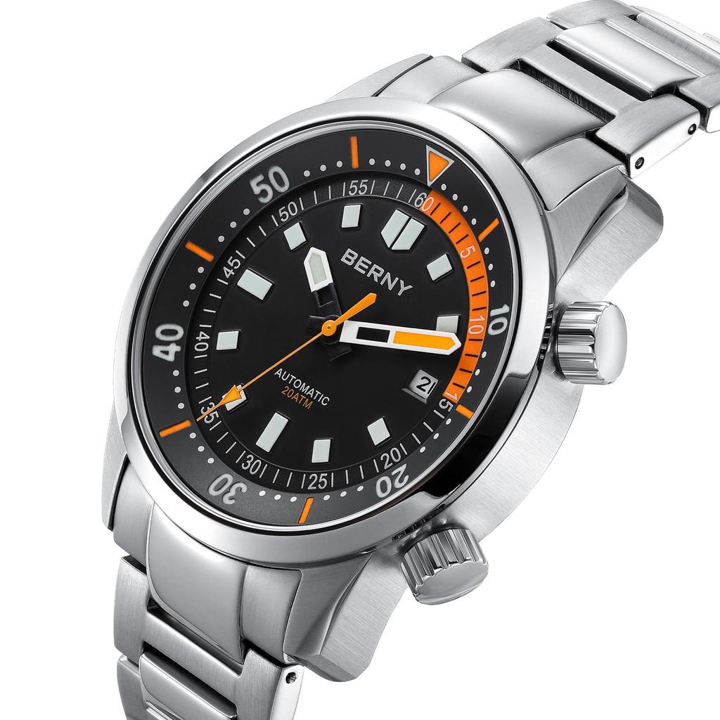 BERNY Watch Automatic Watch Diving Watch Automatic Mechanical Watch 20ATM Waterproof Sapphire Glass Super Luminous Watch Diver's Men's Men's Diver's