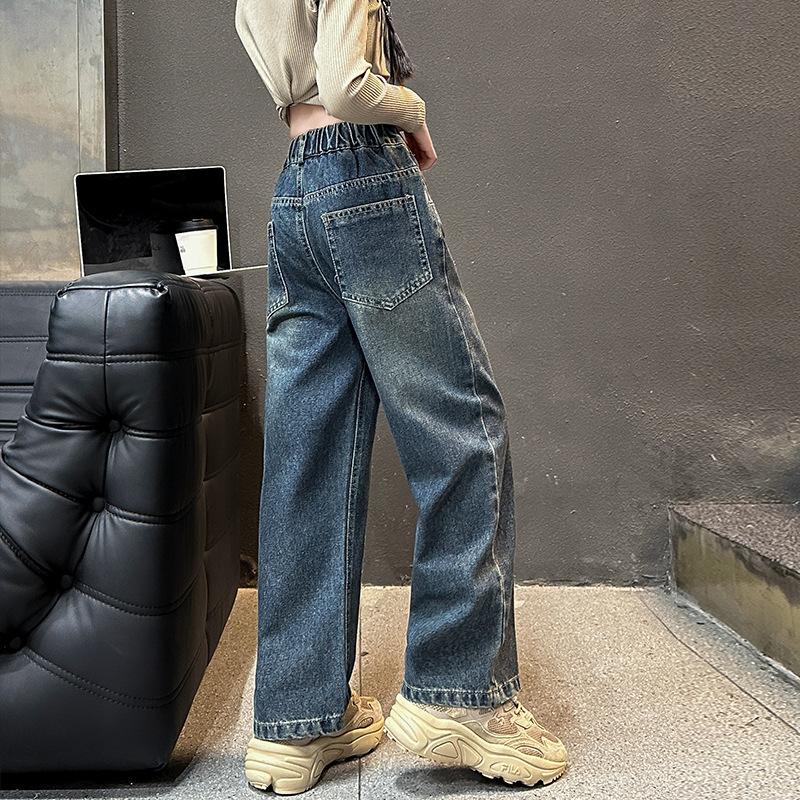 Джинсы для девочек Весна и осень Новые детские прямые брюки Детские брюки Корейские широкие брюки