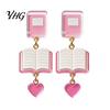 Creative School Theme Dangle Drops 1 Pair Teacher Earrings for Women, Cute 2D Acrylic Crayon Pencil Backpack Appreciation Day Jewelry Number Alphabet