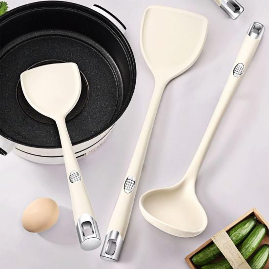 4Pcs Silicone Spatula Set Long Handle Non Stick Spatula Slotted Spoon Turner Ladle High Heat Resistant Kitchen Utensils for Omelettes