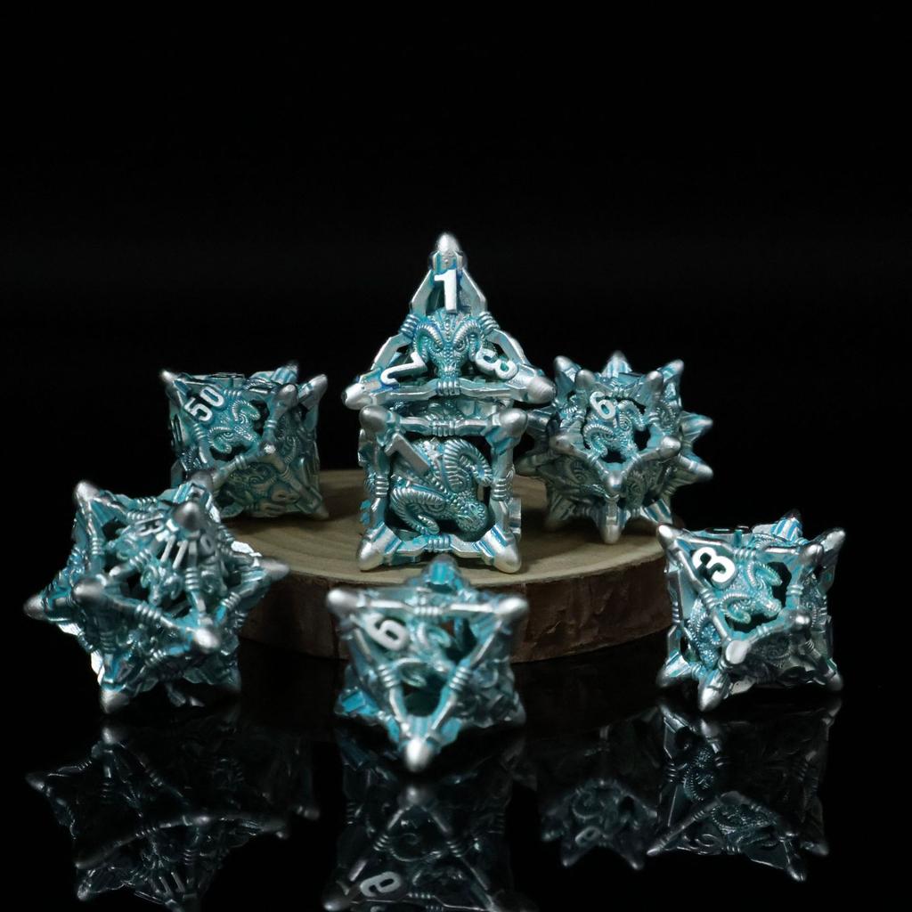 Zinc Alloy Hollow Polyhedral Colored Dice Set for D&D Dungeons & Dragons Role-Playing Board Game Right Angle