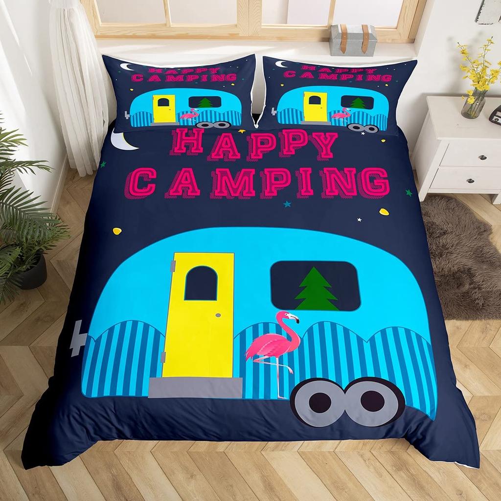 Пододеяльник Happy Camping Camper Комплект постельного белья Plants Outdoor Travel Adventure Одеяло Cover Camper Car Blue Sky Quilt Cover