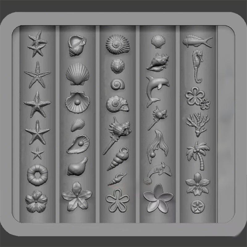 Летняя тема морских ракушек Силиконовая форма для 3D-резьбы Форма для нейл-арта Маникюрный салон Сделай сам Форма для изготовления изделий из смолы Мягкая силиконовая форма