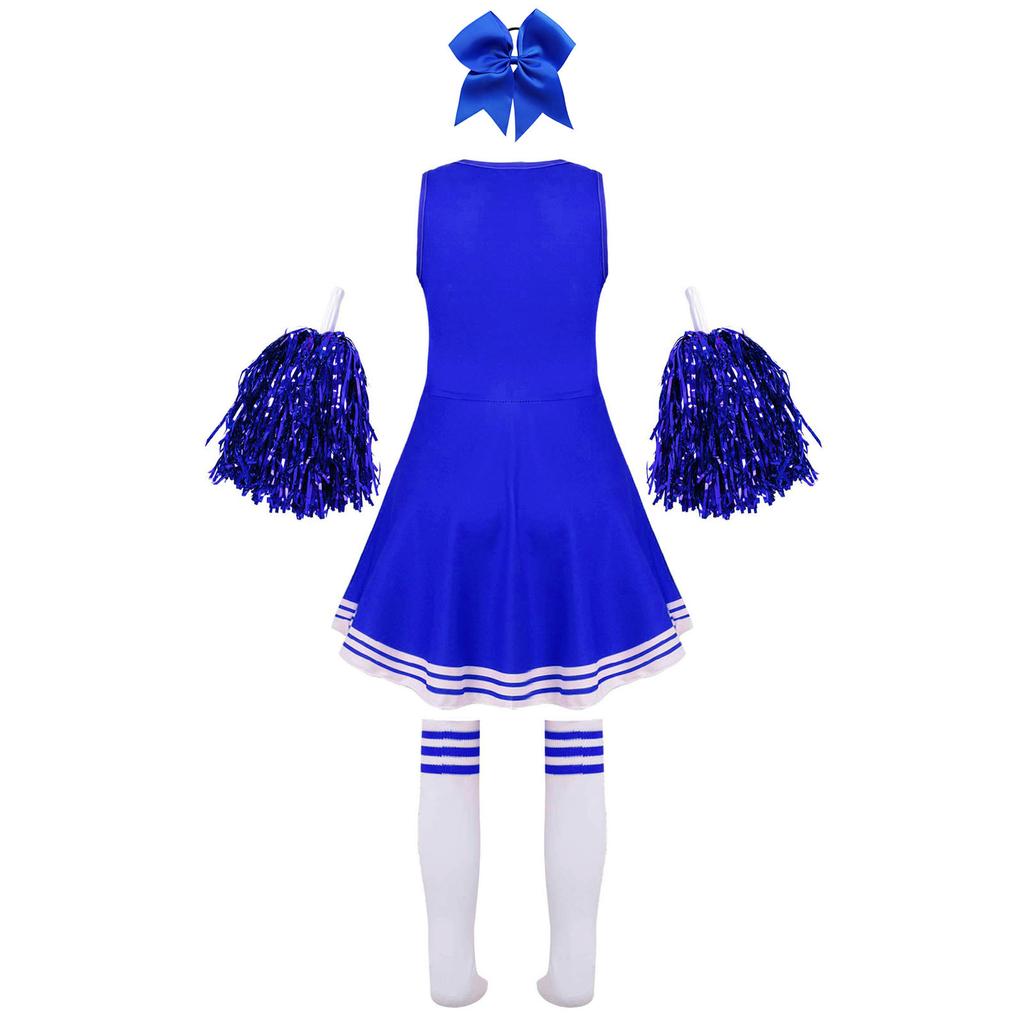 Костюм группы поддержки для девочек, школьная форма, карнавальный костюм на Хэллоуин, платье с головным убором, носки с помпонами