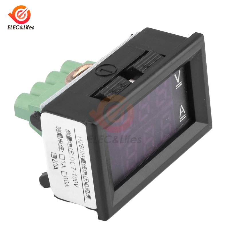 DC 7-100V 20A 50A Voltmeter Ammeter Mini Digital Amp Volt Voltage Current Meter Detector Tester 0.28" Dual LED Display Gauge