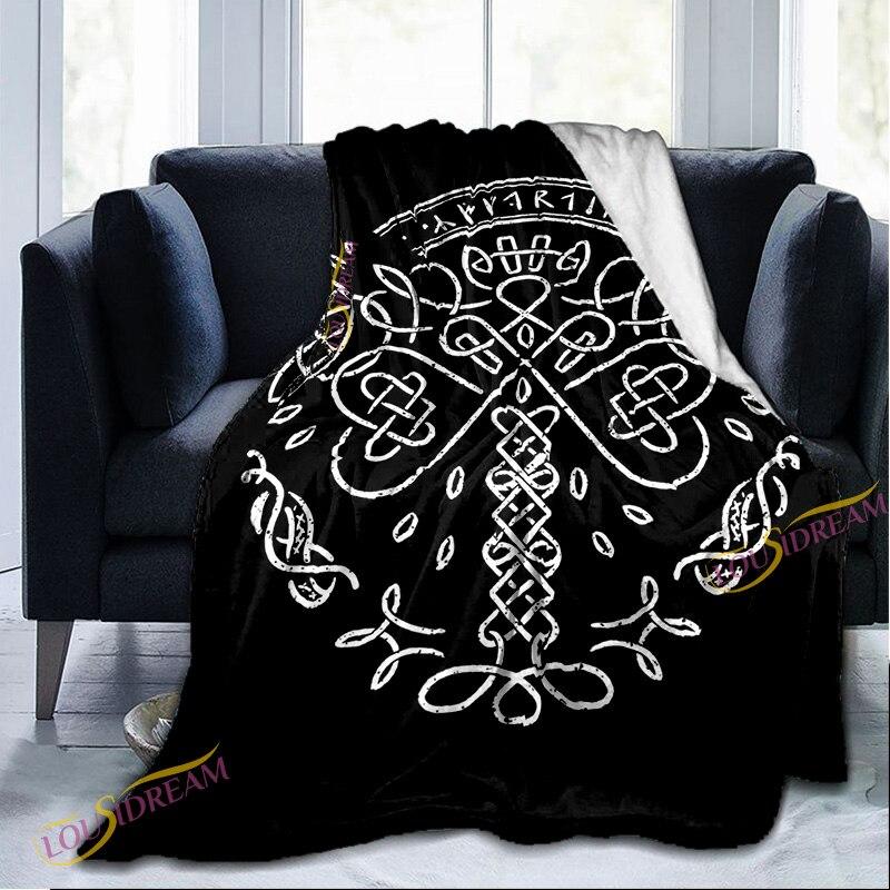 Одеяло с мистическим символом викингов, диванное фланелевое одеяло для отдыха, одноместное одеяло для дивана, психоделическое покрывало на кровать