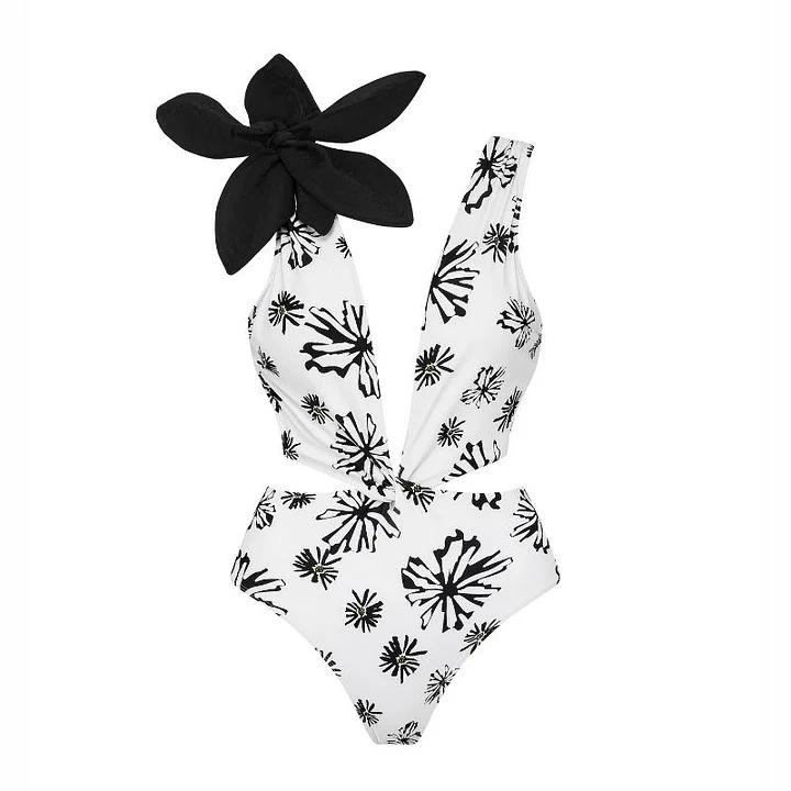 1011 European and American new bikini flower decorative printing split swimsuit and wrap skirt set 1111