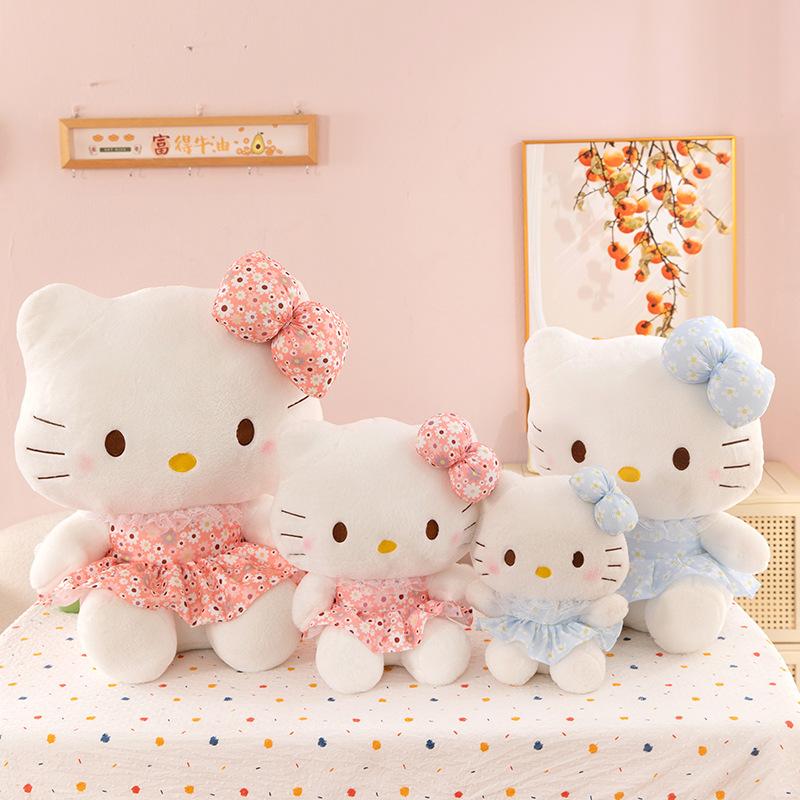 Плюшевая игрушка Хелло Китти Sanrio Kawaii 60 см, мягкая кукла с клетчатой юбкой в клубнику, милый котенок KT, подарки на день рождения для девочек и детей
