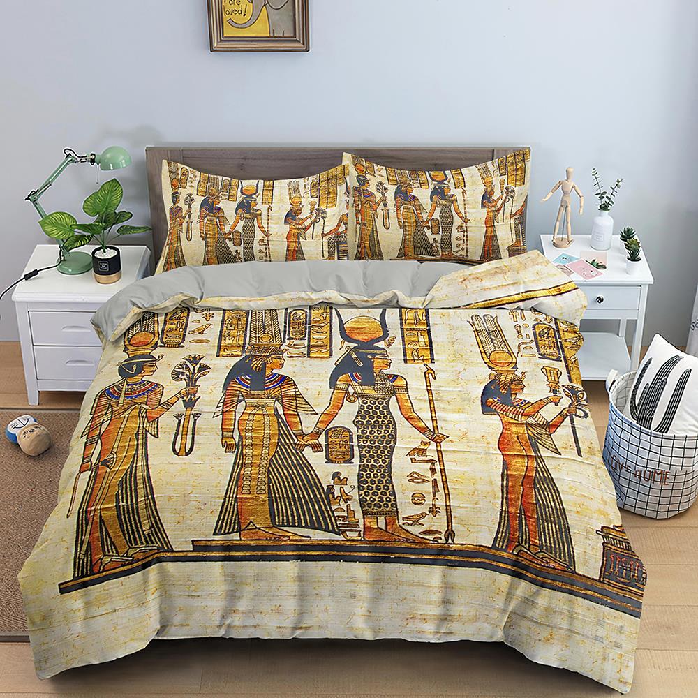 Egyptian Bedding Set Ancient Egypt Civilization Duvet Cover Characters Bedclothes 2/3PCS African Tribe Quilt Cover