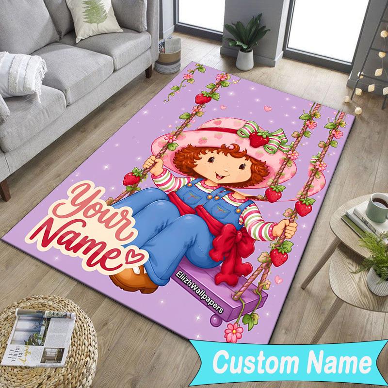 Custom NameStraw-berry Sweet Moment Carpet, Indoor Rug, Chair Rug, Living Rooms, Doormat Made From Polyester Home Decor Birthday Christmas Gifts