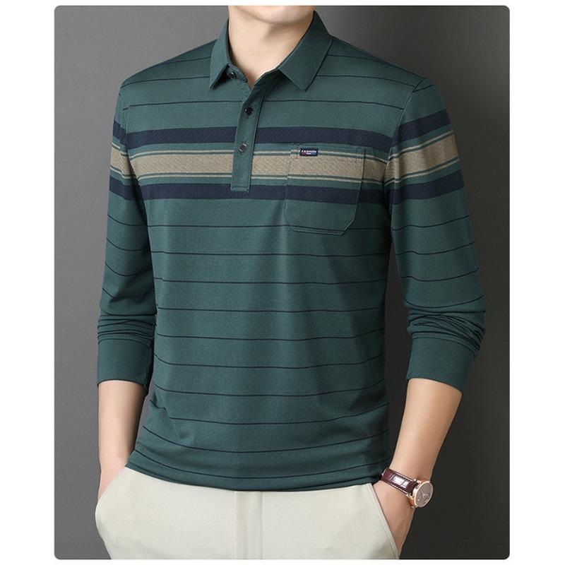 Men S Striped Long Sleeve Polo Shirt Loose Fit For Middle Aged Dad Autumn