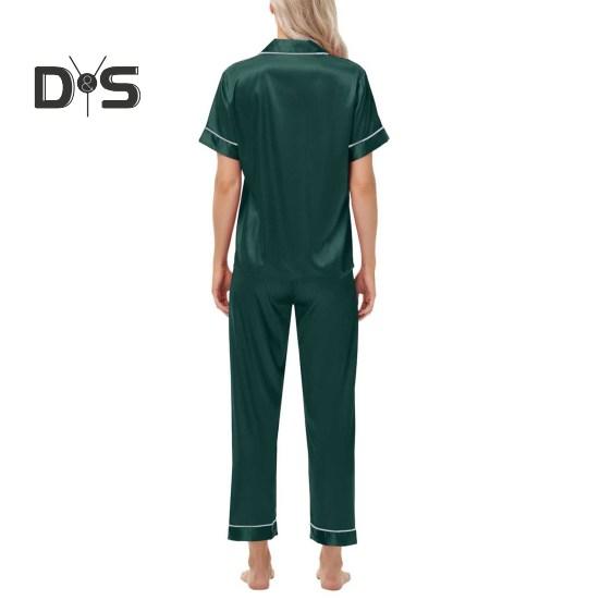 Пижамный костюм из 2 предметов, однобортный, из атласа, шелка, большого размера, кардиган, рубашка с V-образным вырезом, воротник-стойка, однотонная рубашка, широкие свободные брюки, ночная рубашка