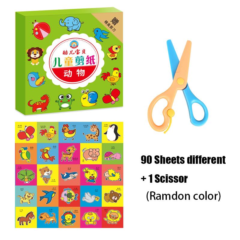 48/90 Sheets Colorful Paper-Cut Cartoon DIY Folding Cutting Book Toys Kids Craft Animal  Art Child-Safe Scissors Learning Toys