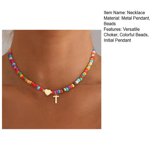 Колье-чокер с бусинами для женщин, разноцветное колье с бусинами, колье с подвеской-буквой, чокер с сердцем, подарок на день рождения для девочек, жены, девушки