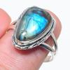 Ювелирное кольцо из твердого серебра 925 пробы с натуральным лабрадоритом ручной работы S.8.5 r7K70