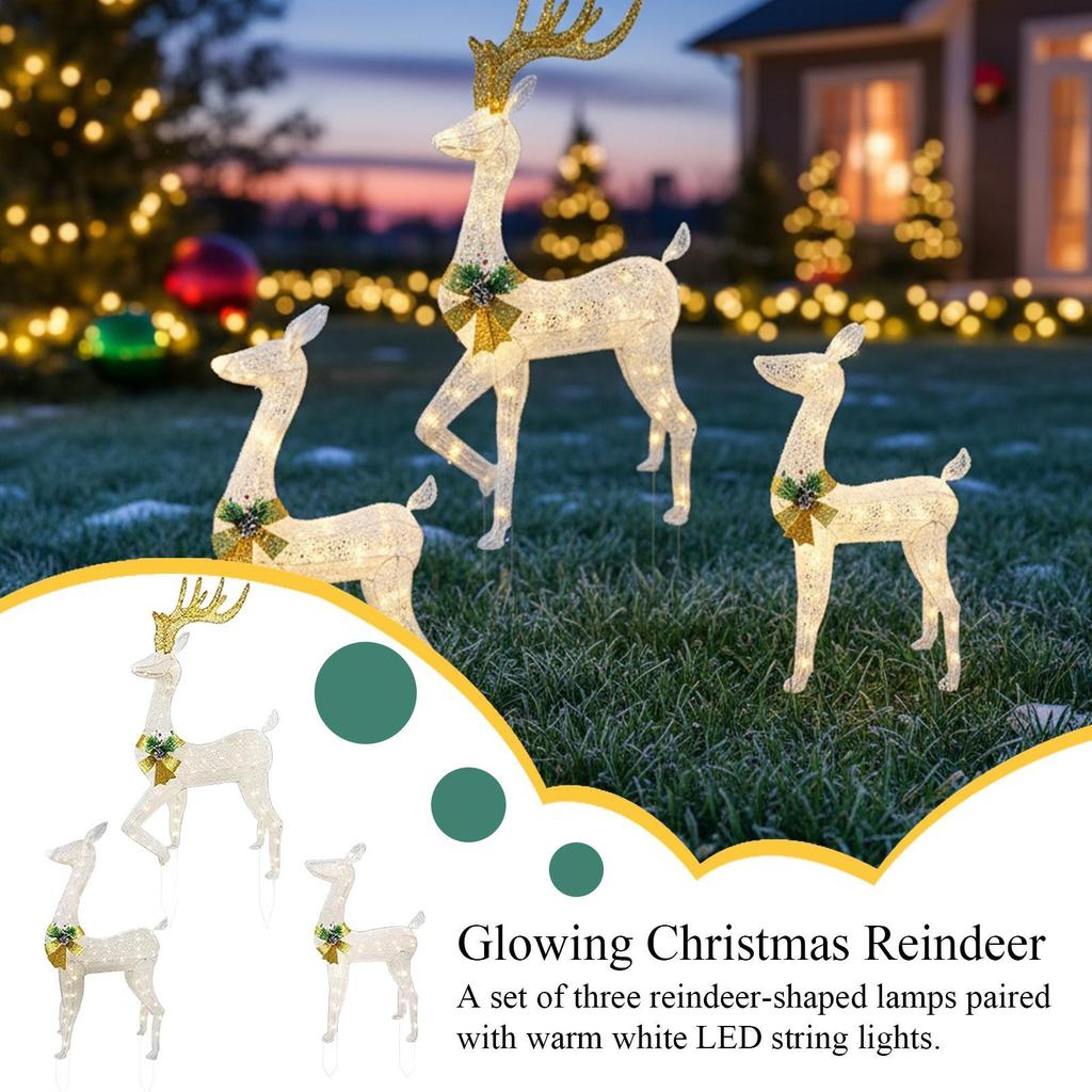 Christmas Lawn Stakes Decorations 3 Pieces Weatherproof LED Insertion Light Up Reindeer Outdoor Christmas Decor For Family Home