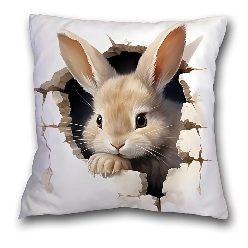 2D Effect Easter Bunny Pillow Cover Cute Peeking Rabbit Print Soft Cozy For Sofa Bed Living Room Spring Easter Decor Gifts