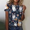 Women Cute Cat Flower Graphic Print Casual Short Sleeve Summer Street Fashion Tops Outdoor