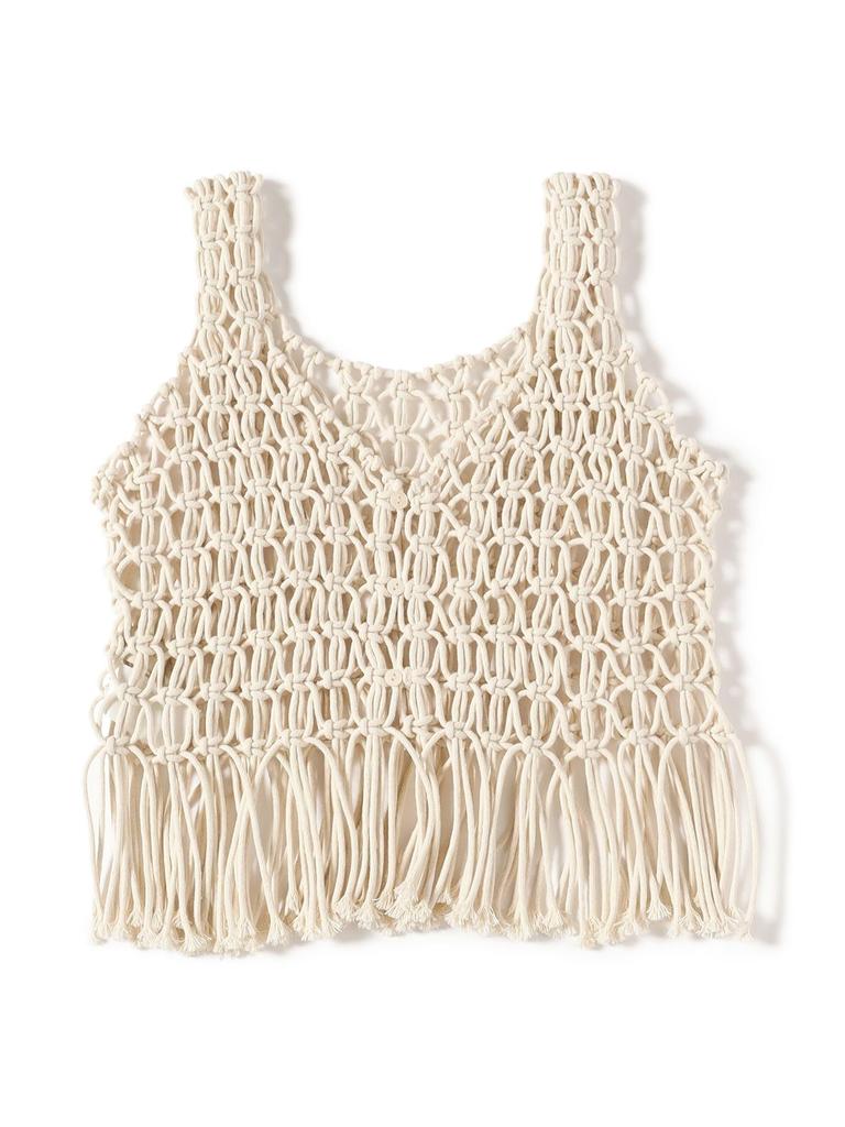 В:MING LIFE STORE от BEAMS Вязаный жилет S/S, Макраме-бюстье 2-в-1, Женский, IVORY, Один размер