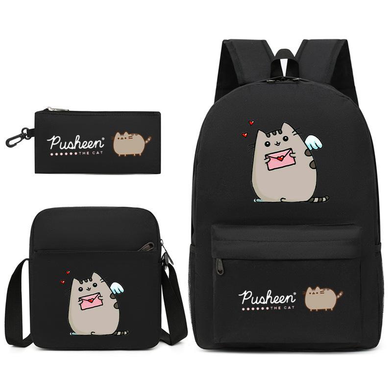 Pusheen Толстый кот Цзи Трехсекционный Школьный рюкзак Повседневный Рюкзак для Учеников Мужского и Женского Пола С принтом Большая Вместимость Наружный Рюкзак