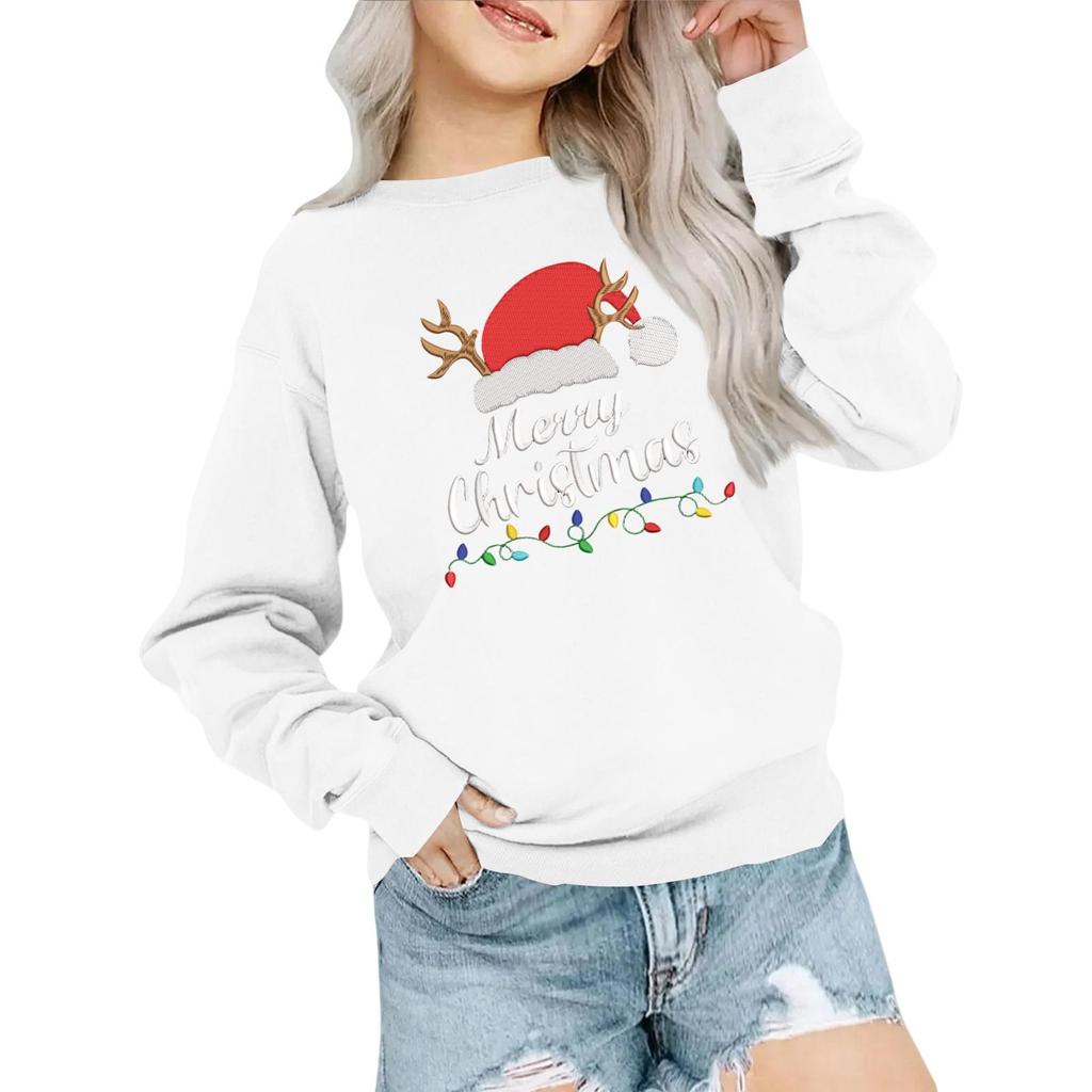 Kids' Fashion Loose-Fit Casual Long-Sleeve Christmas Print Oversized Crewneck Sweatshirt