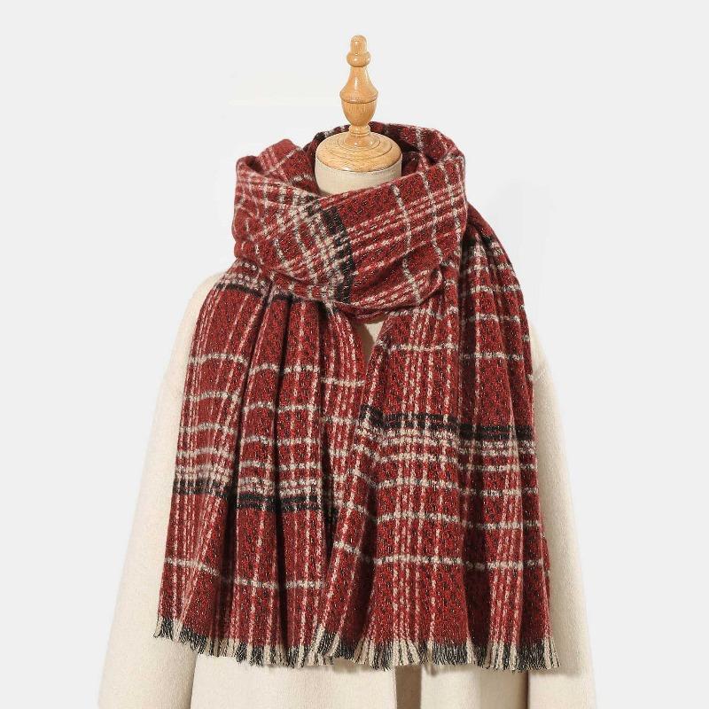 Christmas New Gold Silk Red Plaid Scarf Autumn and Winter Atmosphere Premium Warm Shawl Scarf