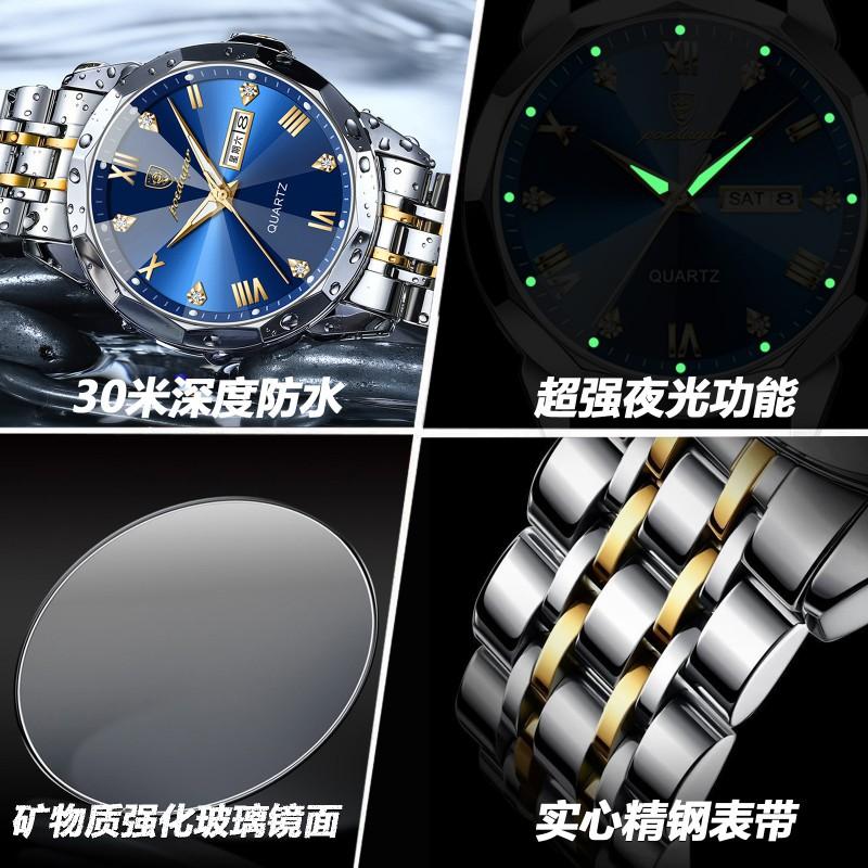 Mens Luxury Swiss-Style Quartz Watch With Date Luminous Hands 50M Water Resistant Stainless Steel Strap
