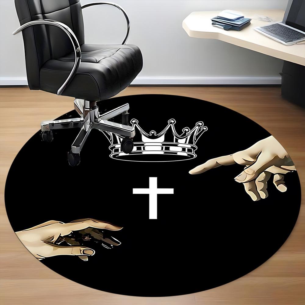 1pc King's Crown Chair Carpet for Office, Round Non-Slip Durable Large Size Office Carpet, Suitable for Office, Beautiful Decoration