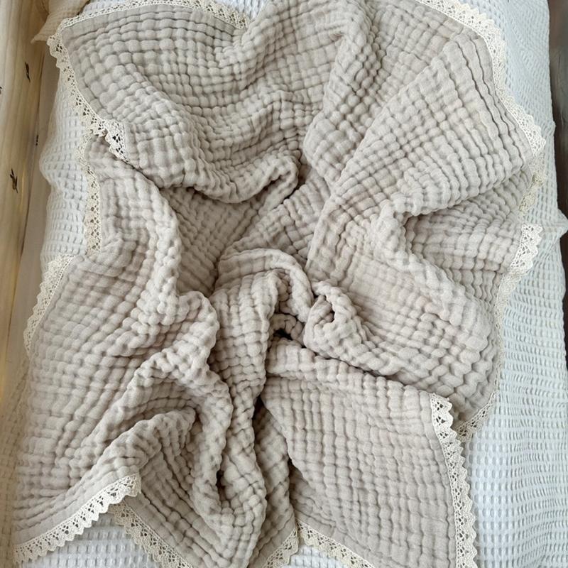 Безопасное и удобное одеяло для новорожденных, хлопковое марлевое одеяло с нежной кружевной отделкой, одеяло-пеленка для младенцев