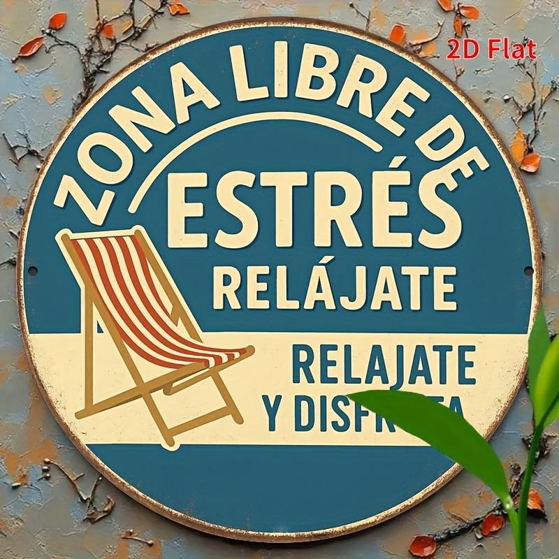 D-flat Испанская Зона Свободная от Стресса Zona Libre de Estrs Металлическая Вывеска Винтажная Бирюзово-белая Круглая в Дюймах Пляжный Стул Вал