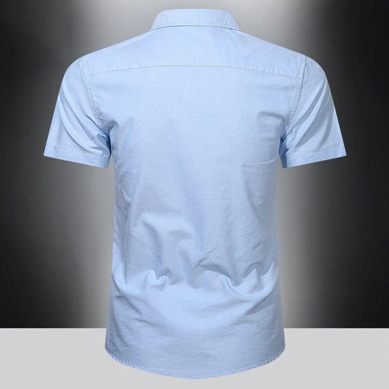 Men‘s Cotton Shirt Breathable Sweat-Absorbent Smart Casual Short-Sleeve Summer Men Solid Color Turn-Down Collar Shirts Plus Size