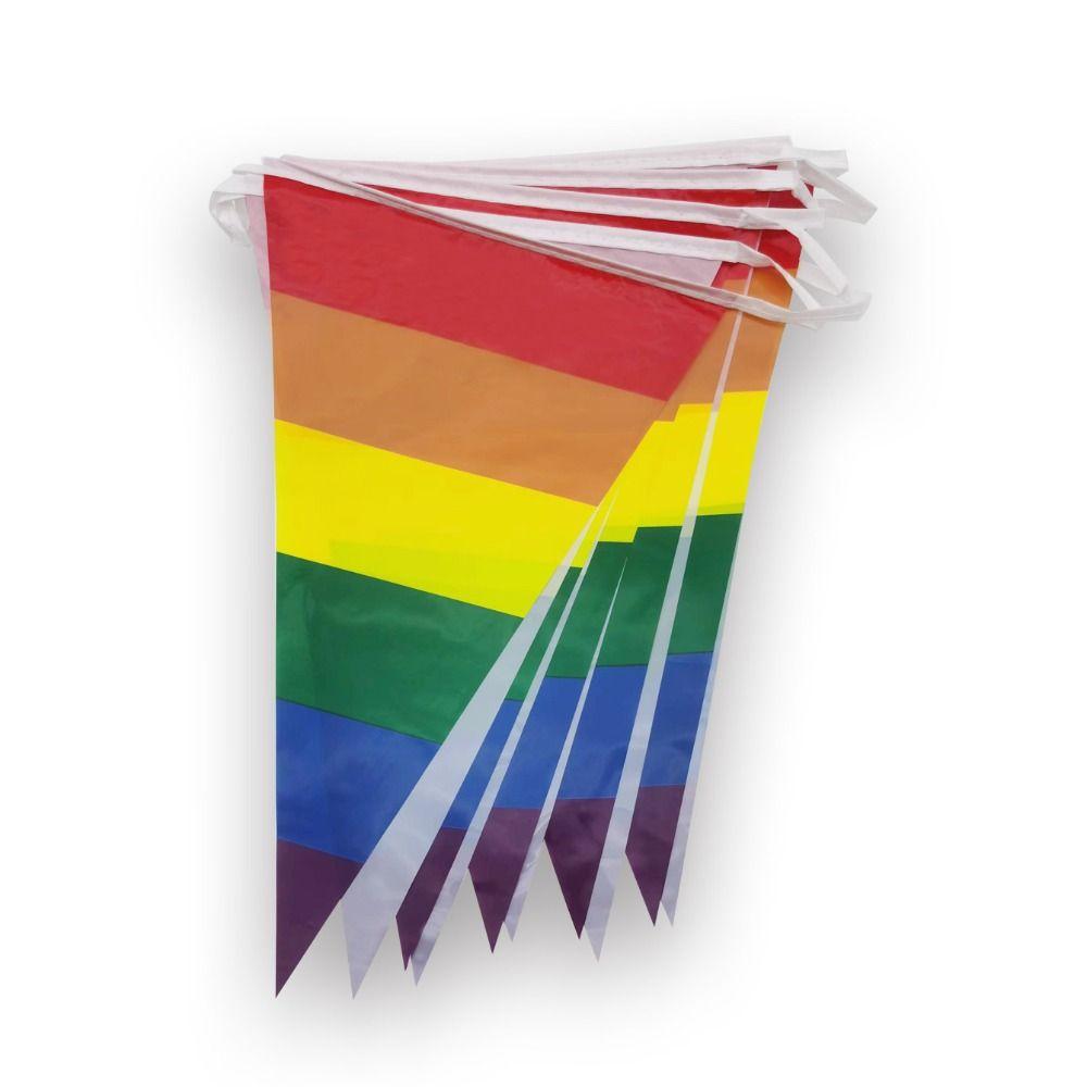 PE Rainbow Flag Triangle LGBT Pride Hand Flag Colorful Triangle Flag Homosexual
