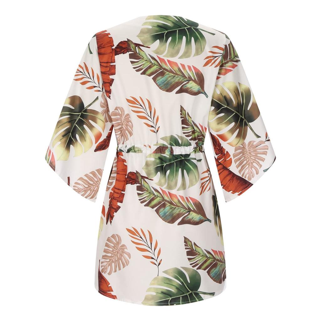 Женское летнее праздничное платье с рукавами 3/4 и V-образным вырезом в стиле бохо, пляжное платье с завязками на шнуровке